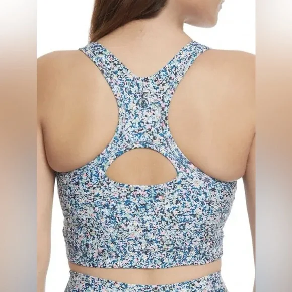 SAGE Collective Floral Racerback Crop Top Sports Bra Medium Green Blue Pink - Picture 2 of 4